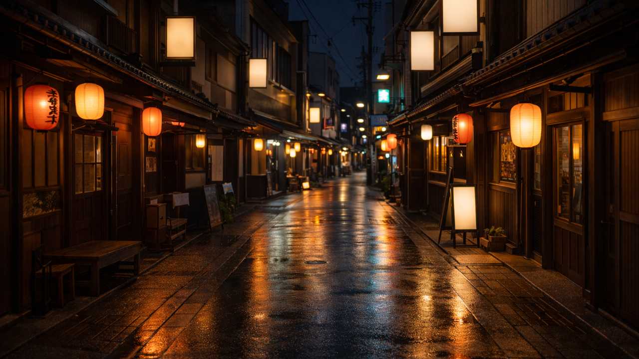 タマミヤの飲み屋街をイメージした路地の夜景