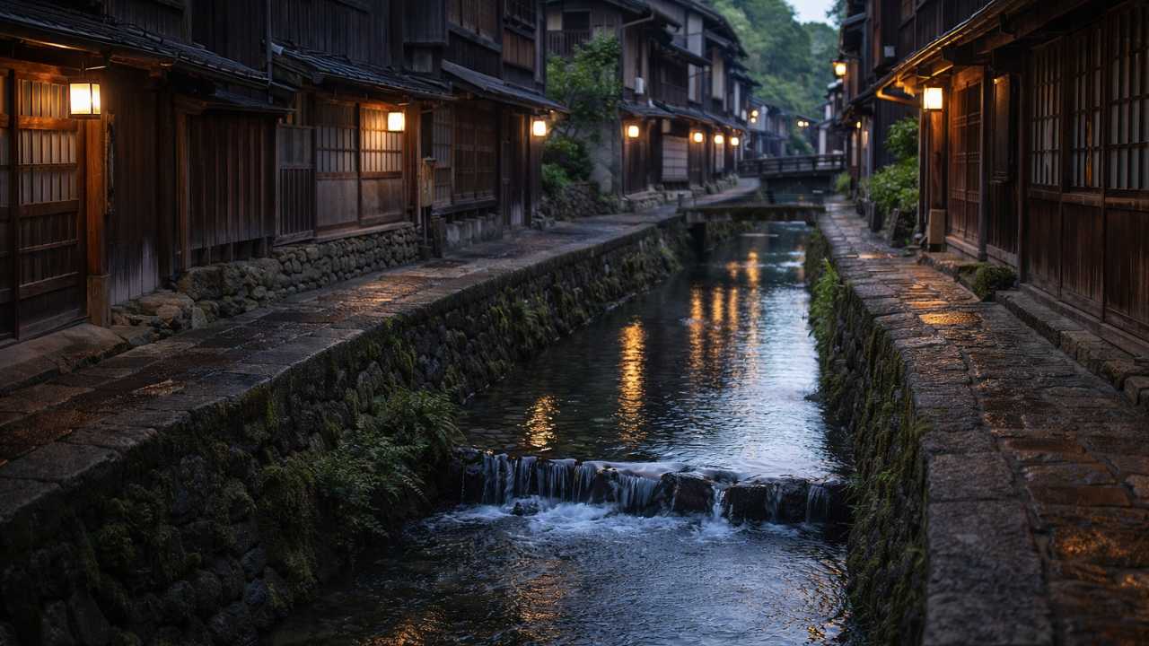 水路が流れる石畳の路地