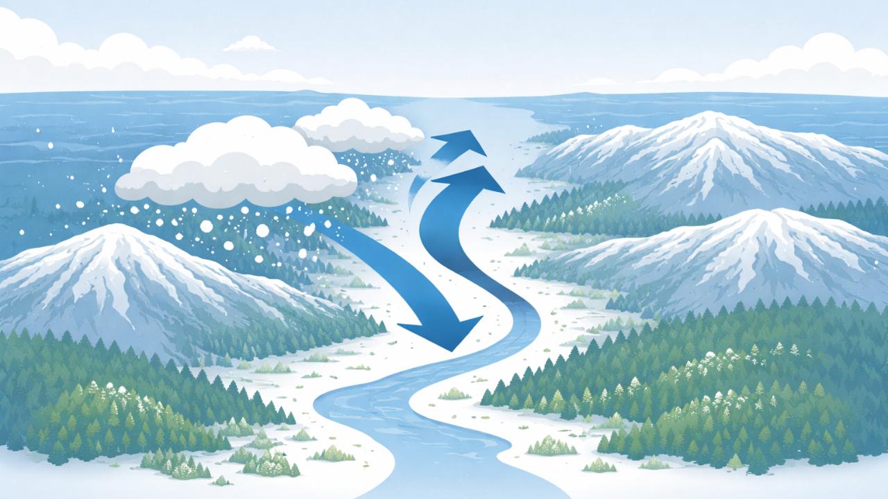 冬の関ヶ原を俯瞰したシンプルな地形概念図