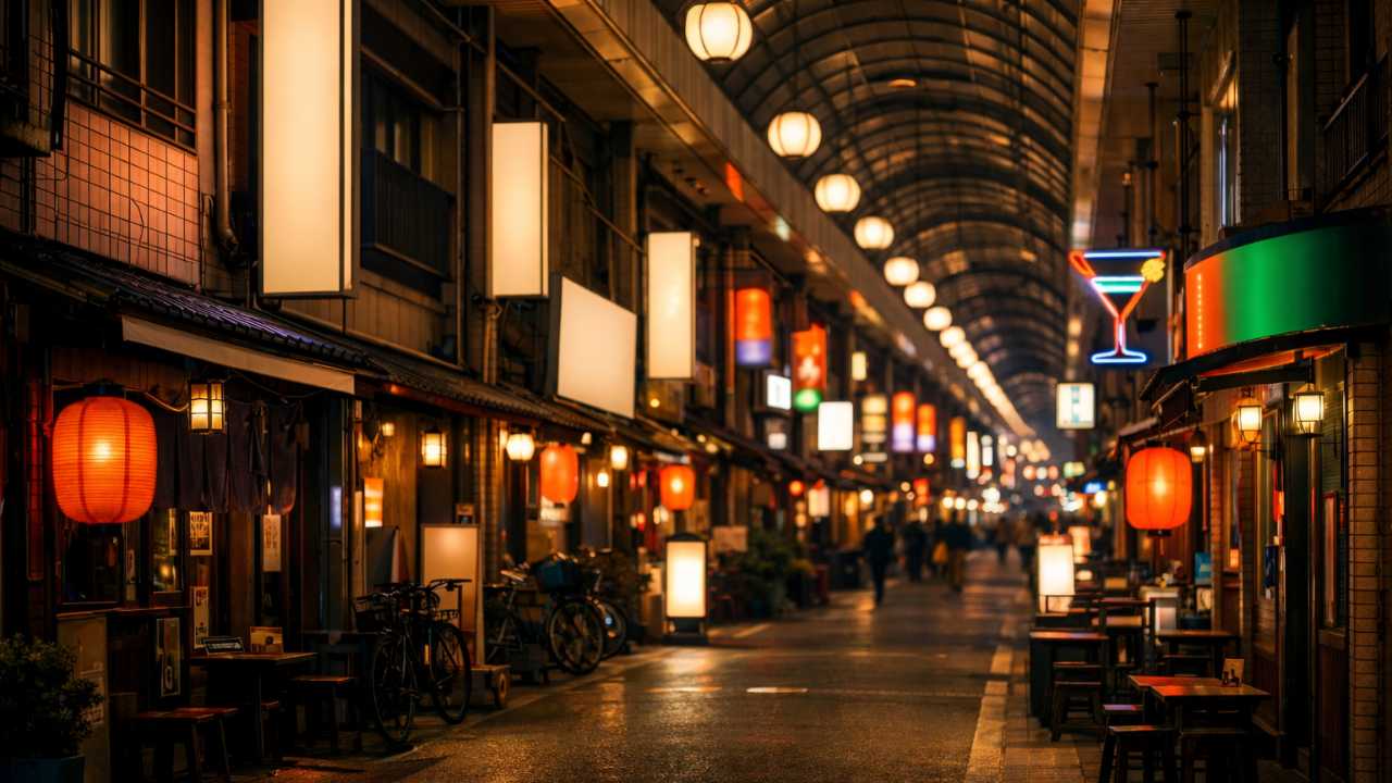 岐阜 柳ヶ瀬商店街のアーケード夜景