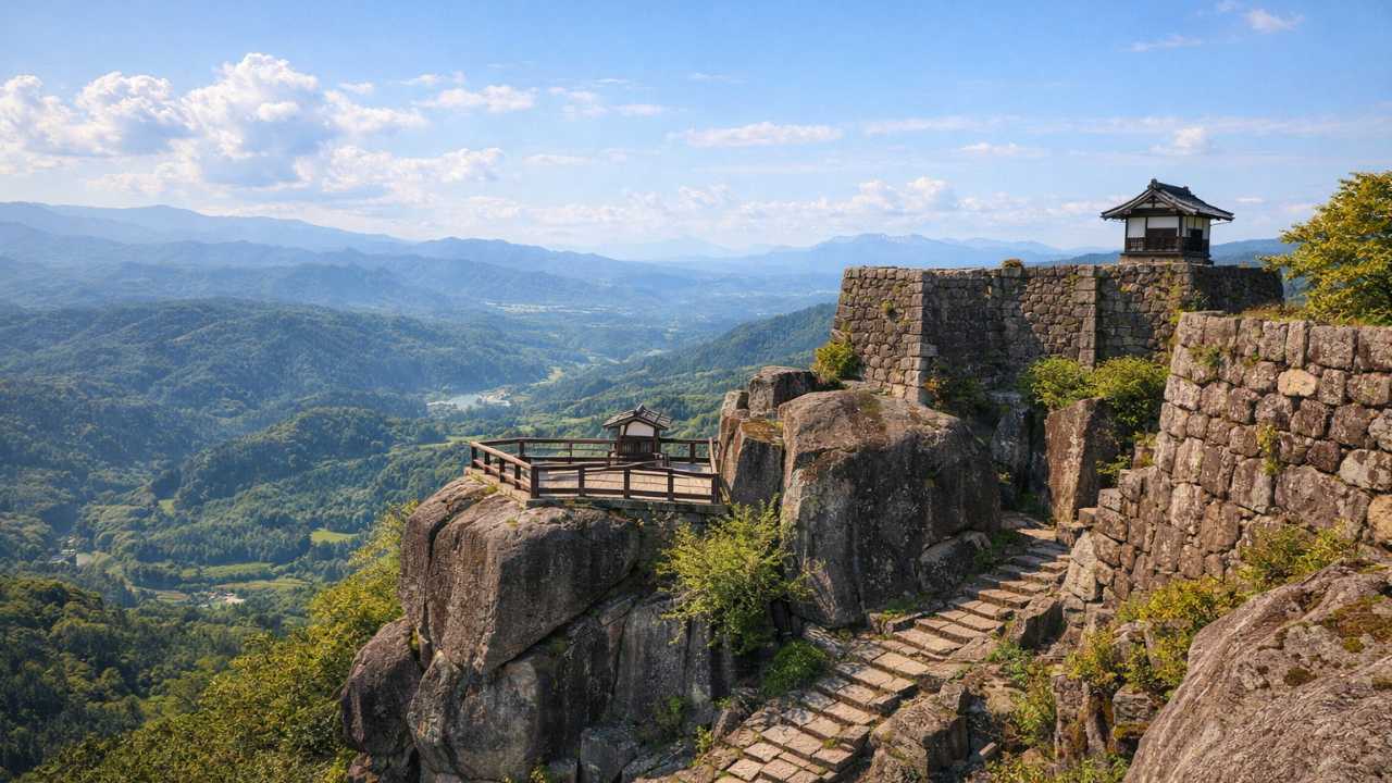 苗木城跡の巨岩と展望