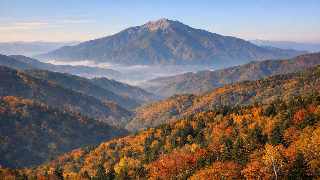 秋の恵那山を望む稜線の風景