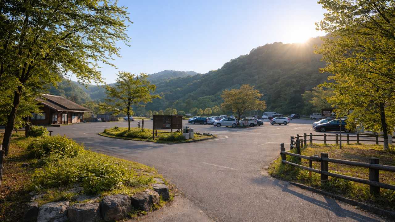里山公園の入口と駐車場
