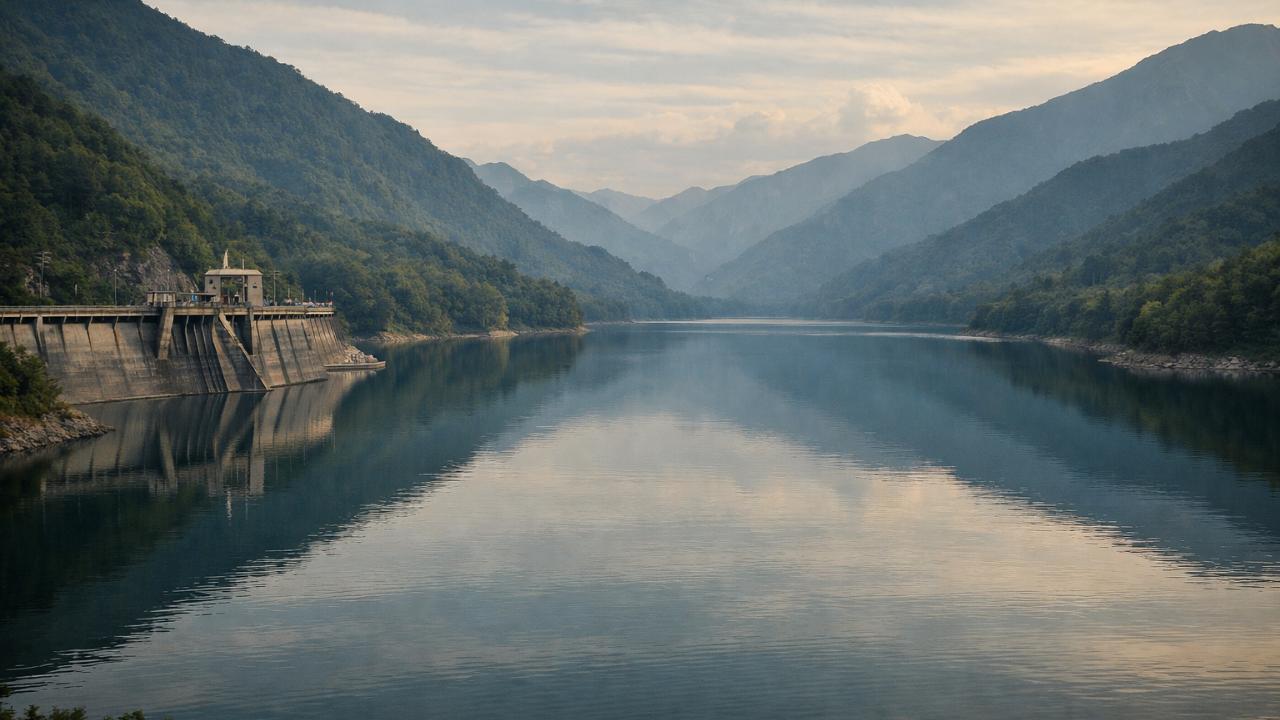 御母衣湖とダムの風景