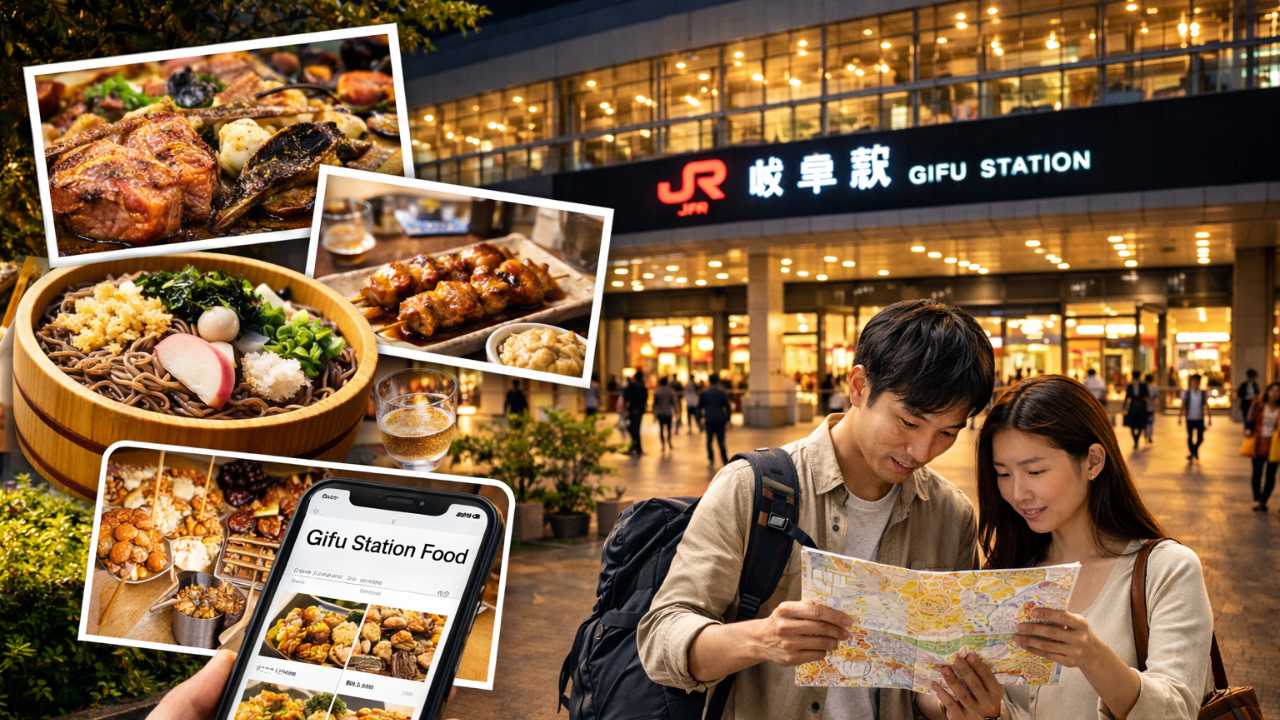 JR岐阜駅周辺で有名なご飯スポットを探すイメージ