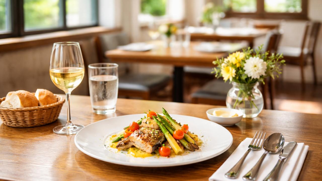 落ち着いたレストランで楽しむ上質なランチシーンのイメージ画像