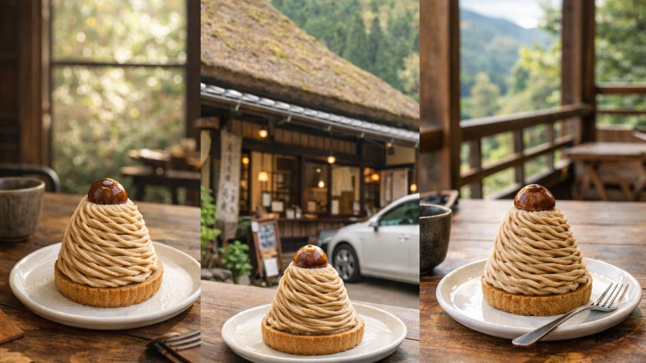 岐阜の人気モンブラン店を巡るイメージ。和栗モンブラン、古民家カフェ