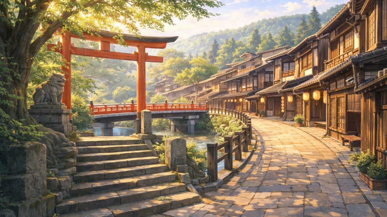 高山の日枝神社と古い町並をイメージしたアニメ聖地巡礼風景