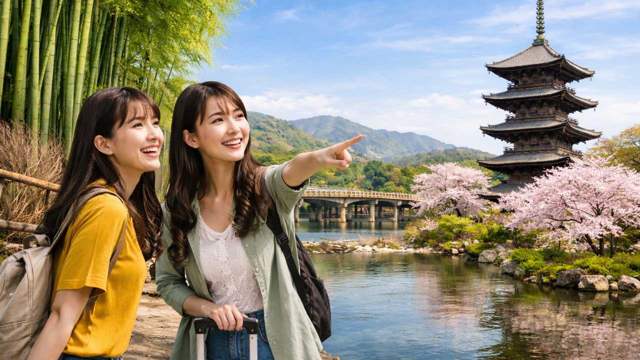 京都駅から嵐山や東寺へ移動する京都観光イメージ