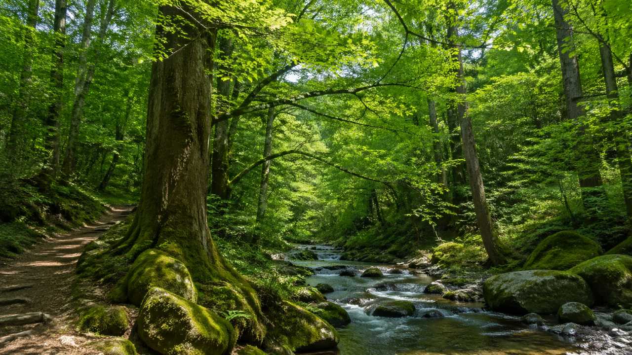 初夏の板取エリアを連想させる、株杉の森の深緑と周辺観光の余韻が伝わる自然風景