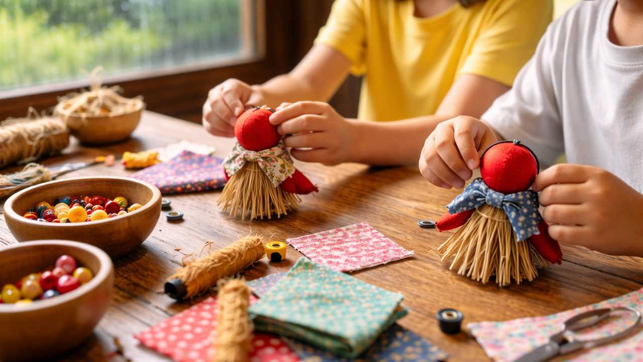 雨の日の下呂でクラフト体験を楽しむ子供の手元