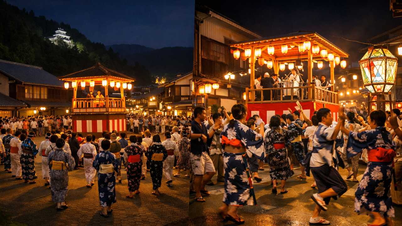 郡上市の夏の盆踊りを比較で見せる旅行メディアの特集トップ画像