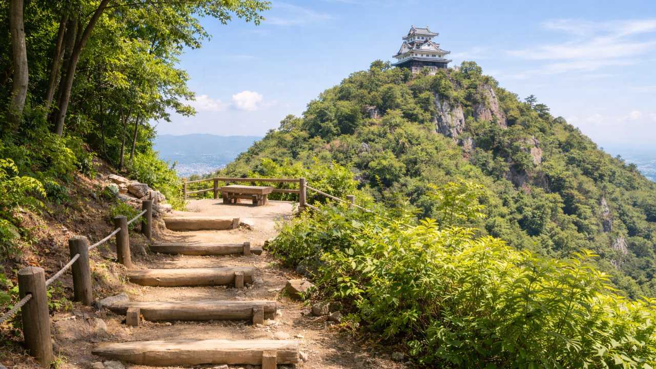 七曲り登山道の歩きやすい山道と、その先にある岐阜城観光を連想させる雰囲気