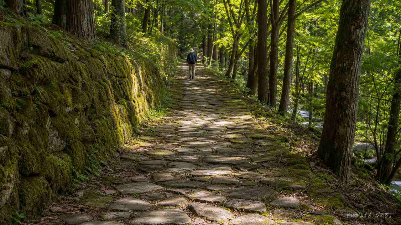 細久手宿観光をもっと楽しむための周辺スポット:琵琶峠の石畳と中山道ウォーキングの風景