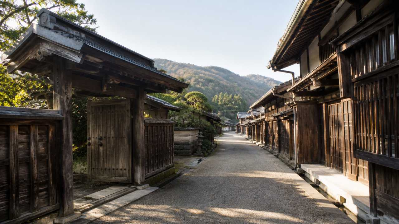 落合宿の静かな宿場町をイメージした写真風画像