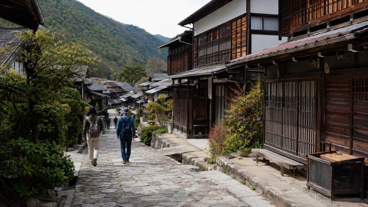 中山道の宿場町を歩く歴史散策の実写風イメージ