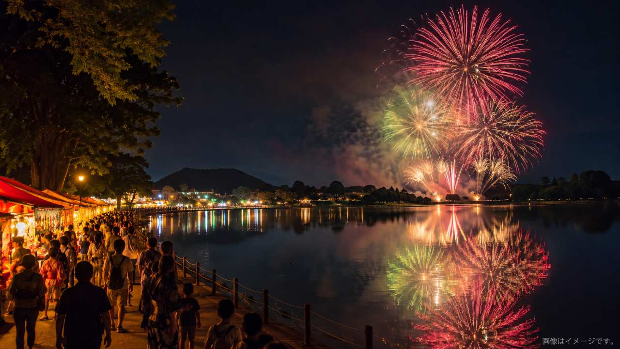 岐阜県各務原市のおがせ池夏まつり花火大会をイメージ