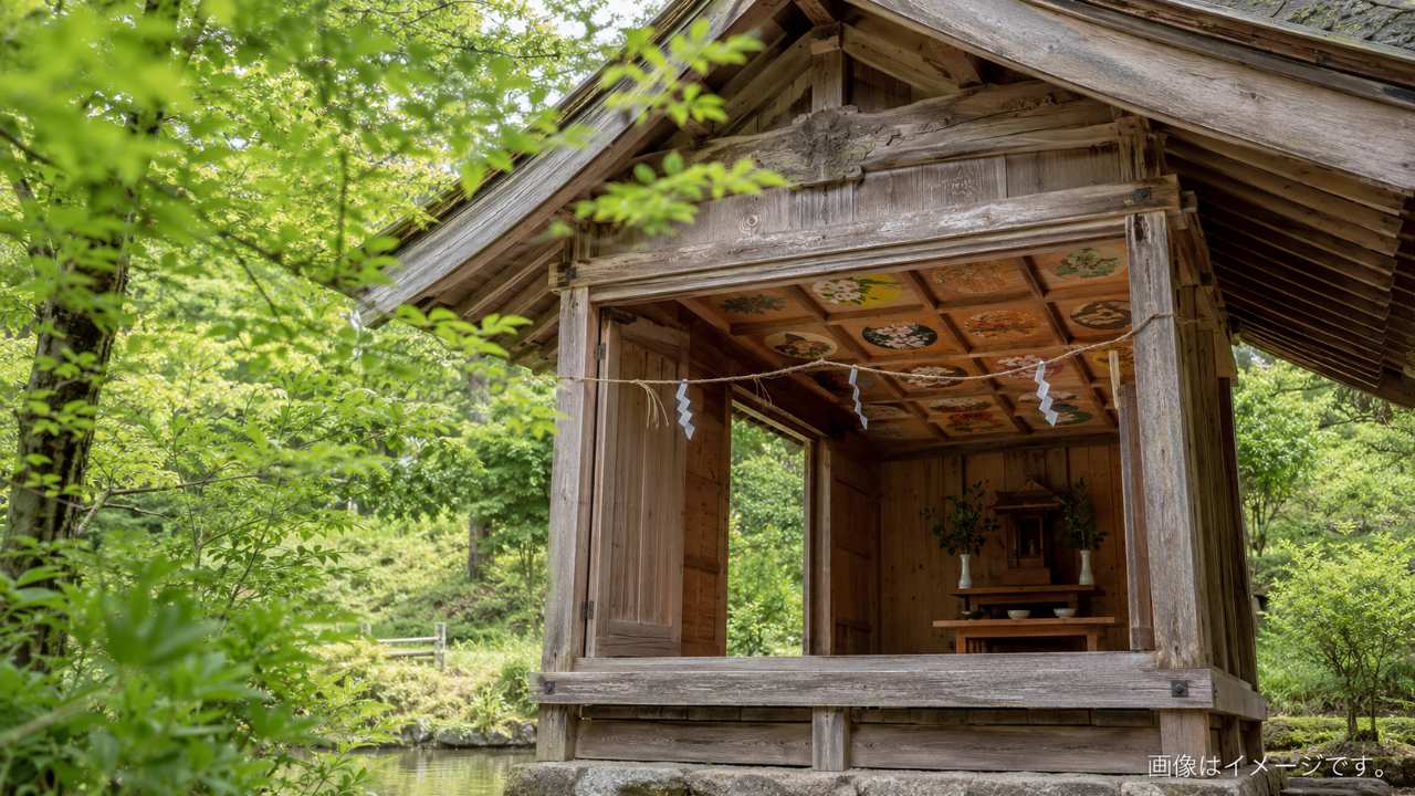 飛騨高山の野外博物館にある木造の小さな神社