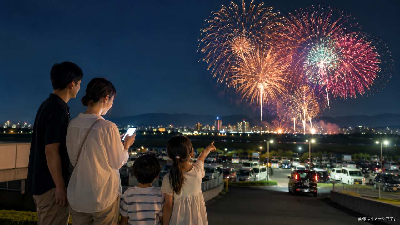 夏の夜の岐阜県大垣市をイメージした花火大会